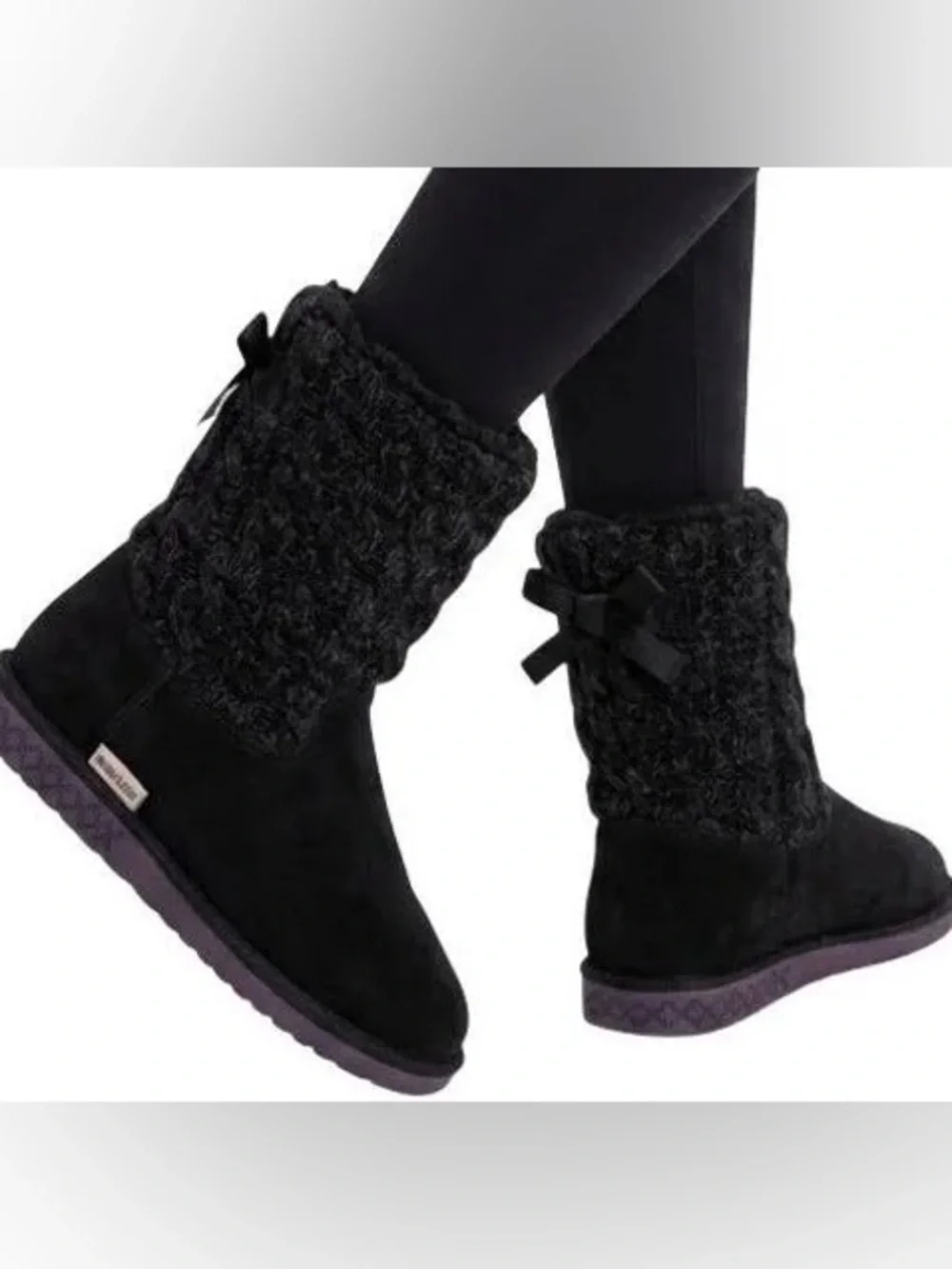 Muk Luks Black Knit Bow Mid-Calf Fold-Over Boots